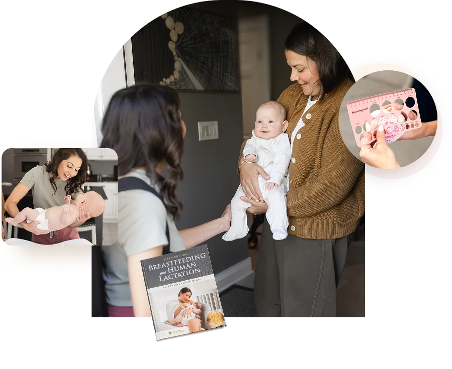 Lauren arriving at a family's home for an in-home lactation visit with a pediatric weighing scale
